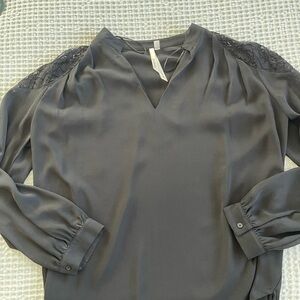 Bellatrix Charcoal Blouse with Lace Accents